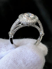 LIV 14K White Gold Genuine Pave Diamonds With 1CT Round Center Moissanite E/VVS Halo Engagement Ring Size 7