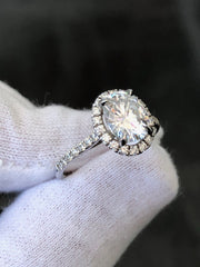 LIV 14K White Gold & Diamonds Pave Halo With a 2ct Oval Moissanite E/VVS Engagement Ring Size 6