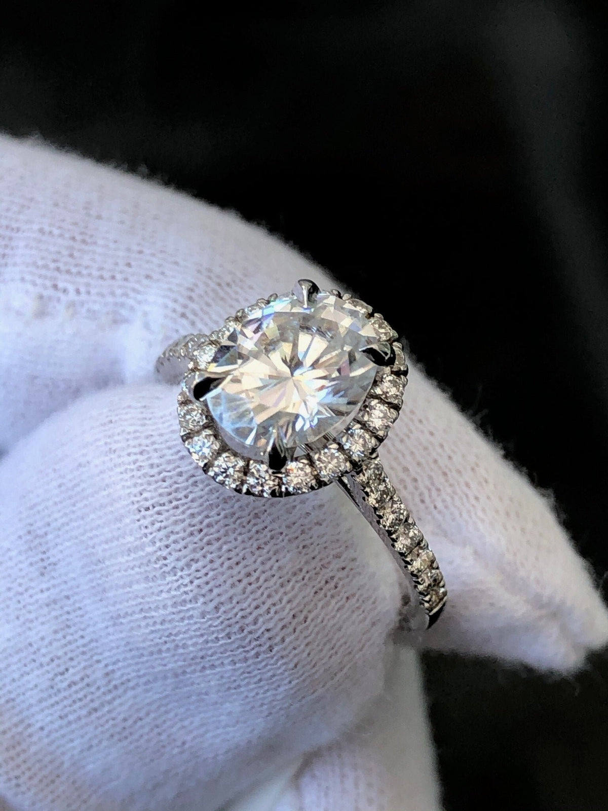 LIV 14K White Gold & Diamonds Pave Halo With a 2ct Oval Moissanite E/VVS Engagement Ring Size 6