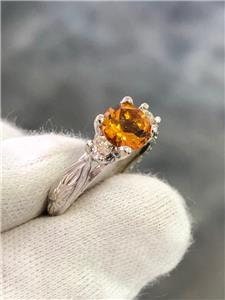 LIV 14k White Gold Genuine Diamonds & Golden Citrine Round Cut Engraved Ring