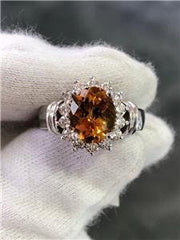 LIV 14k White Gold Genuine Diamonds & Golden Citrine Oval Cut Design Halo Ring