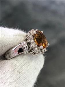 LIV 14k White Gold Genuine Diamonds & Golden Citrine Oval Cut Design Halo Ring