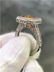 LIV 14k White Gold Genuine Diamonds & Golden Topaz Emerald Cut Design Halo Ring