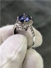 LIV 14k White Gold Genuine Diamonds & 2.36ct Purple Tanzanite Oval Halo Ring