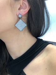 LIV Black Gold Sterling Silver White Sapphire Diamond Shape Pave Halo Drop Earrings