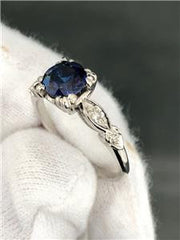 LIV Platinum & Diamonds Blue Ceylon Sapphire Round Solitaire Engagement Ring