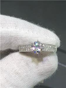 LIV 14k White Gold Real Diamonds Pave 1CT Round Moissanite E/VVS Engagement Ring
