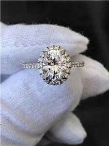 LIV 14k White Gold & Diamonds Pave Halo 2ct Oval Moissanite E/VVS Engagemen Ring