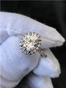 LIV 14k White Gold & Diamonds Pave Halo 2ct Oval Moissanite E/VVS Engagemen Ring