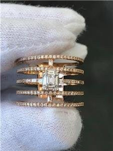 LIV 14k Rose Gold & Diamonds 1.04ct G/VS1 5 Row Wide Emerald Halo Band Ring