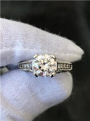 LIV 14k White Gold & Diamonds 2.00ct E/VS1 Moissanite Round Cut Engagement Ring