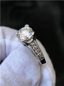 LIV 14k White Gold & Diamonds 2.00ct E/VS1 Moissanite Round Cut Engagement Ring