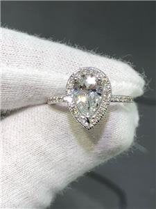 LIV 14k White Gold 1.56ct G/VS2 Natural Pear Shape Diamond Halo Engagement Ring