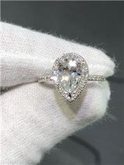 LIV 14k White Gold 1.56ct G/VS2 Natural Pear Shape Diamond Halo Engagement Ring