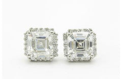 LIV Sterling Silver White Sapphire Cushion Cut Halo Stud Design Earrings