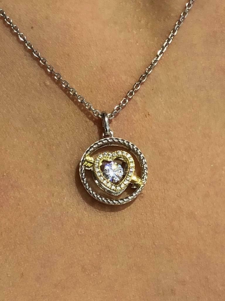LIV Platinum Sterling Silver White Sapphire "Dancing Diamond" Heart & Arrow Necklace