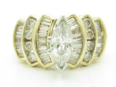 LIV 14K Yellow Gold Genuine White Diamond Marquise Channel Set Engagement Ring Gift