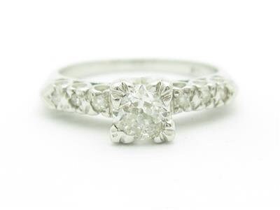 LIV 14k Solid White Gold Genuine Diamond Vintage Engagement 4 Prong Design Ring