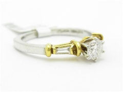 LIV 18k Yellow Gold & Platinum Genuine Round Diamond Baguette Design Engagement Ring