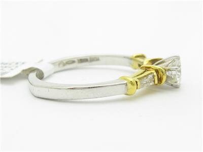 LIV 18k Yellow Gold & Platinum Genuine Round Diamond Baguette Design Engagement Ring