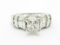 LIV Solid Platinum Genuine Princess Cut Diamond Baguette Design Engagement Ring Gift