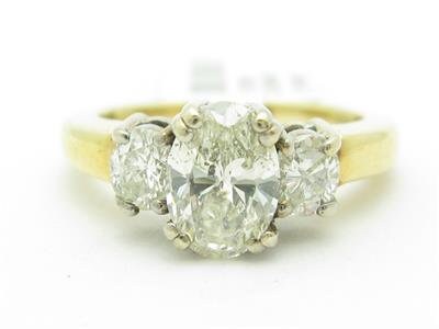 LIV 14k Yellow Gold Genuine 1.68 ct Oval Diamond 3 Stone Design Engagement Ring Gift