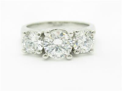 LIV 14k White Gold Round 3 Stone Design White Sapphire Travel Engagement Band Ring