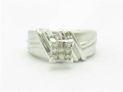 LIV 14k White Gold & Diamonds Princess Cut Solitaire Design Engagement Band Ring