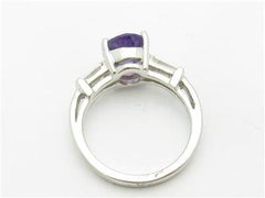 LIV Platinum & Diamond Baguett Oval Shape Purple Amethyst Engagement Ring Bridal New