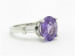 LIV Platinum & Diamond Baguett Oval Shape Purple Amethyst Engagement Ring Bridal New