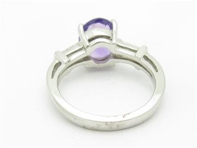 LIV Platinum & Diamond Baguett Oval Shape Purple Amethyst Engagement Ring Bridal New