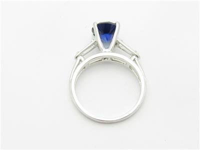 LIV 14k White Gold Diamonds & Blue Sapphire Baguette Side Stones Engagement Ring