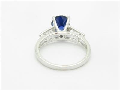 LIV 14k White Gold Diamonds & Blue Sapphire Baguette Side Stones Engagement Ring