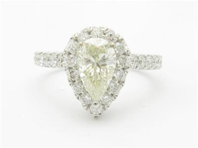 LIV 14k White Gold Diamond Pear Shape Halo Engagement Promise Ring 1.50ct H-VS1 Gift