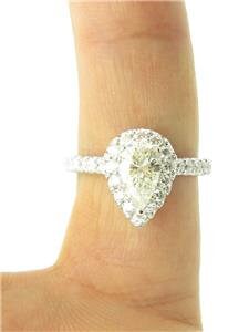 LIV 14k White Gold Diamond Pear Shape Halo Engagement Promise Ring 1.50ct H-VS1 Gift