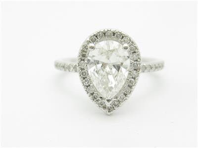 LIV 14k White Gold & Diamonds Pear Shape 1.46ct Center Stone G-VS1 Engagement Ring