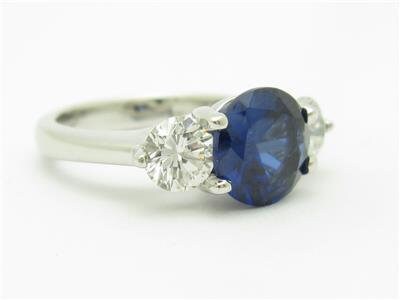 LIV Platinum 3 Stone White & Blue Sapphire Engagement Promise Ring 9.3 Grams Gift