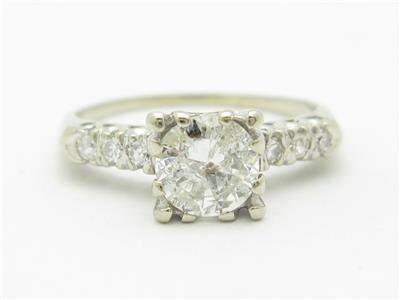 LIV 14k White Gold & Round Diamond Vintage Estate Engagement 1.00 ct tw Ring Gift