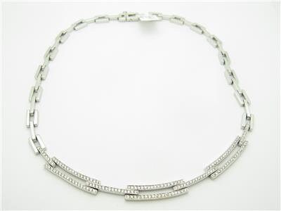 LIV 14k Solid White Gold & Diamonds Pave Link Design Tennis Necklace