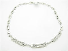 LIV 14k Solid White Gold & Diamonds Pave Link Design Tennis Necklace