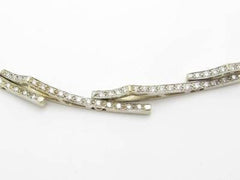 LIV 14k Solid Two Tone Gold Genuine White Diamond Zig Zag Design Tennis Necklace