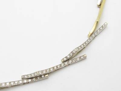 LIV 14k Solid Two Tone Gold Genuine White Diamond Zig Zag Design Tennis Necklace