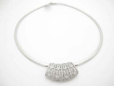 LIV 14k Solid White Gold Genuine Diamond Vintage Design Slider Omega Necklace