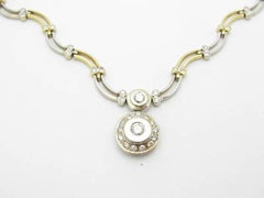 LIV 14k Solid Two Tone Gold Genuine White Diamond Halo Design Tennis Necklace