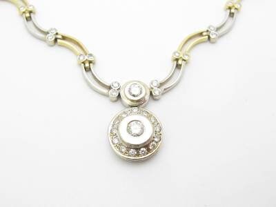 LIV 14k Solid Two Tone Gold Genuine White Diamond Halo Design Tennis Necklace