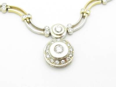 LIV 14k Solid Two Tone Gold Genuine White Diamond Halo Design Tennis Necklace