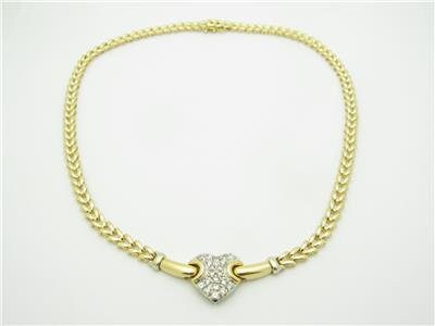 LIV 14k Solid Yellow Gold & Diamond Pave Heart V Shape Tennis Necklace