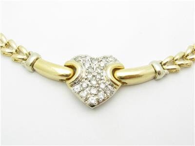 LIV 14k Solid Yellow Gold & Diamond Pave Heart V Shape Tennis Necklace