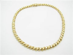 LIV 14k Yellow Gold Brushed Finished Macaroni Design Tennis Necklace 34.5 Grams