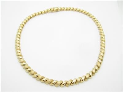 LIV 14k Yellow Gold Brushed Finished Macaroni Design Tennis Necklace 34.5 Grams